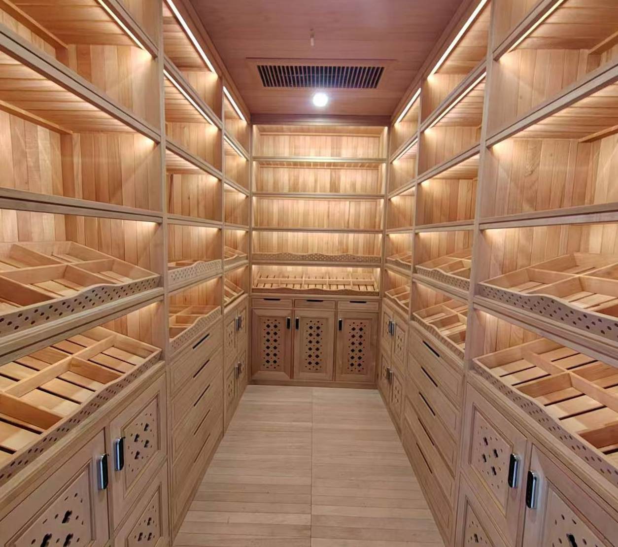 Cedar walk-in humidor with display shelves