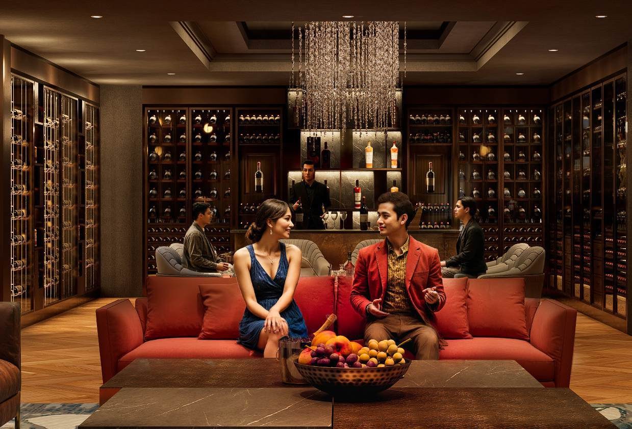 Luxury lounge surrounded by custom wine storage